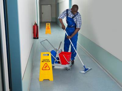 Man cleaning a school in sacramento county